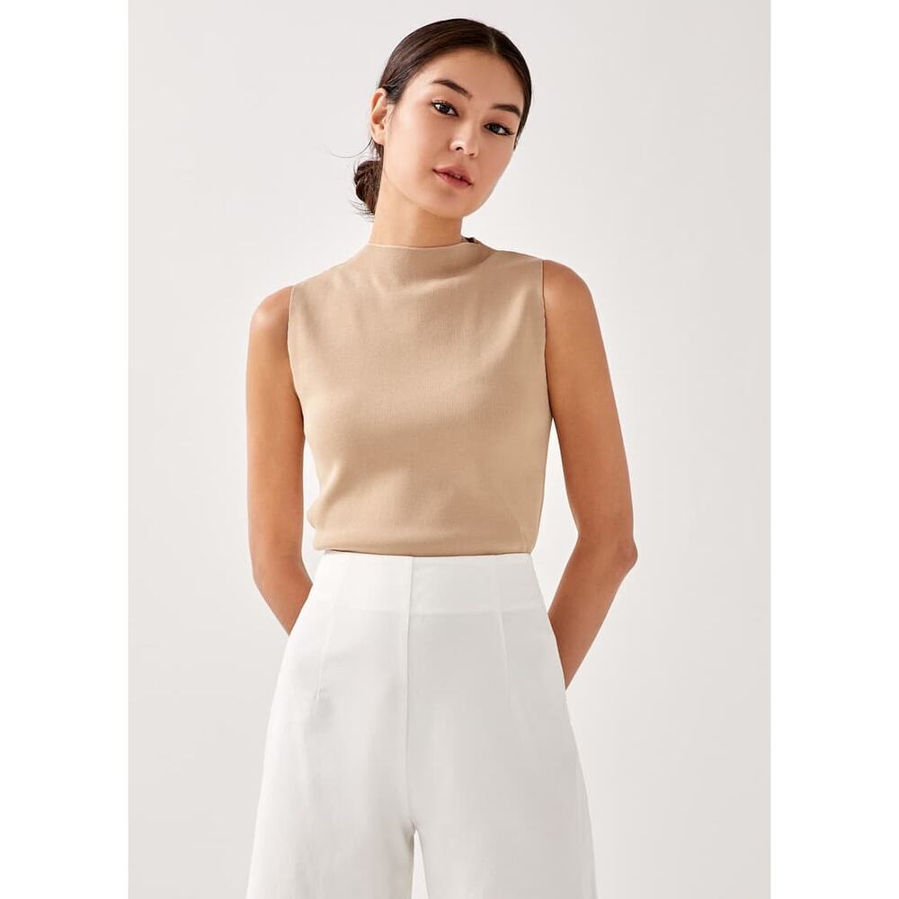 Haniela Funnel Neck Knit Top 4 neutral beige minimalist career business casual - Picture 4 of 9